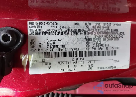 2012 Ford Focus Sel из США, поврежденный, VIN 1FAHP3H28CL282502